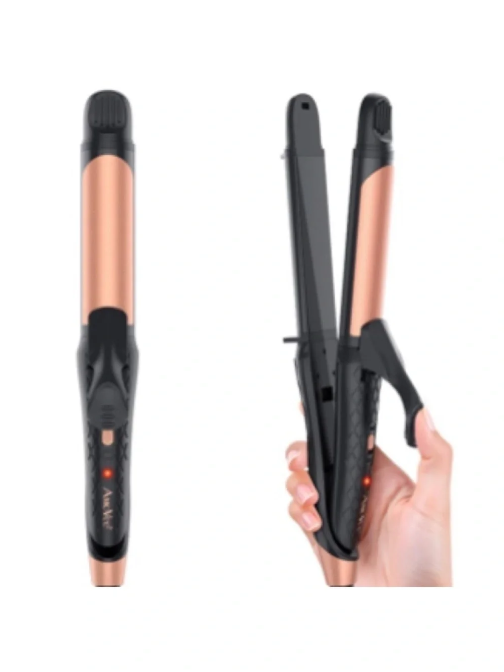 AmoVee 2 in 1 Travel Flat Iron Ceramic Tourmaline Curling Iron Hair Straightener